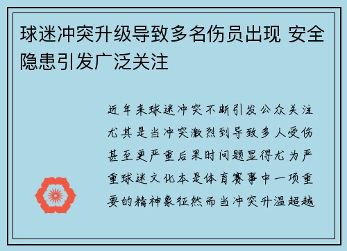 球迷冲突升级导致多名伤员出现 安全隐患引发广泛关注